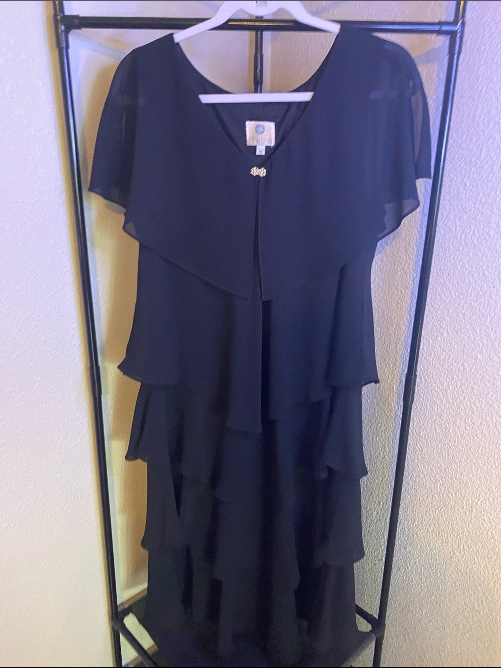 Patra size 14 Elegant Black Layered Women’s Dress with Sheer Cape